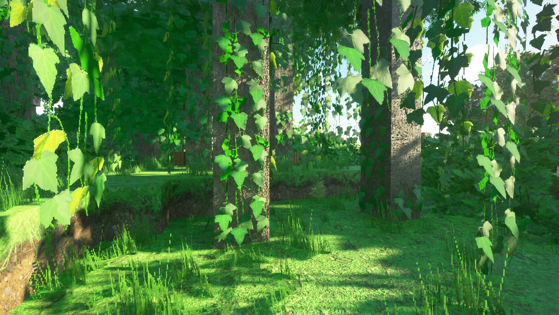 Dense forest with volumetric lighting