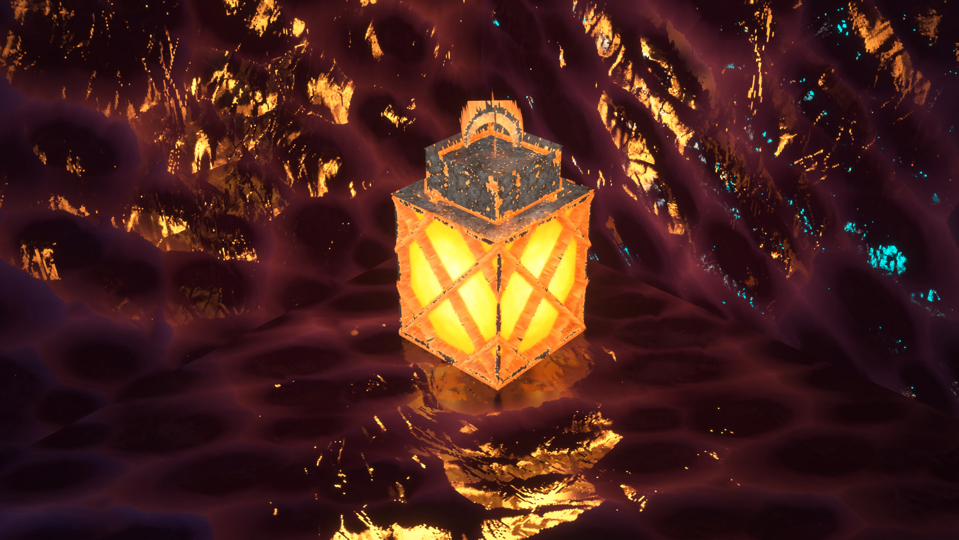 Lantern glowing in dark environment