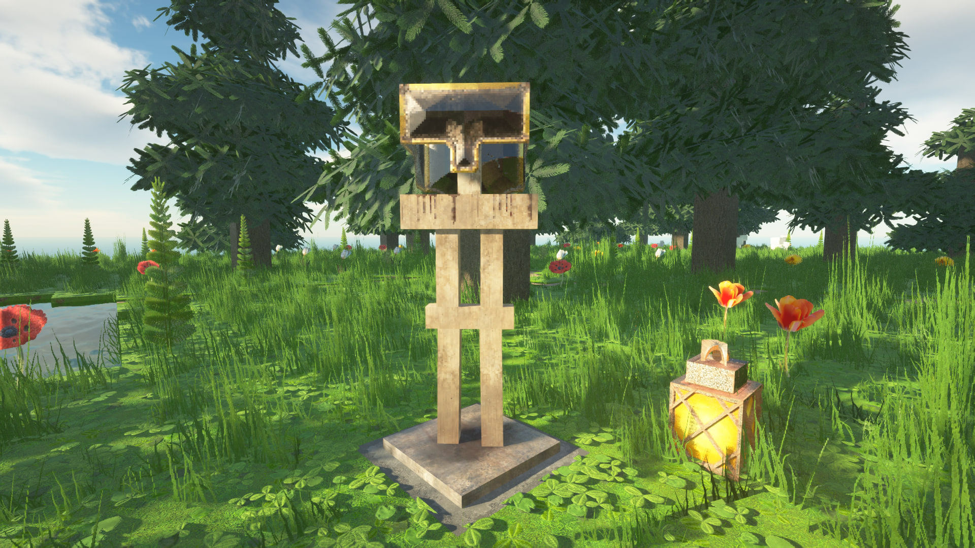 Realistic armour stand with netherite helmet in Minecraft using Optimum Realism