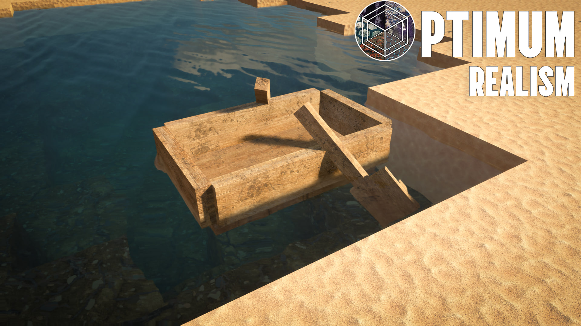 Realistic boat on lakeshore in Minecraft with Optimum Realism textures