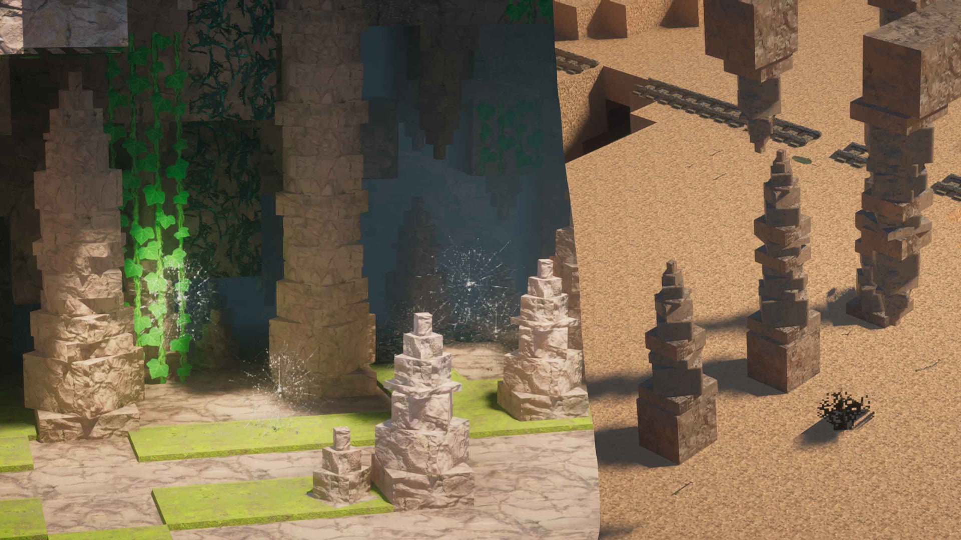 Realistic dripstone blocks in Minecraft with Optimum Realism textures
