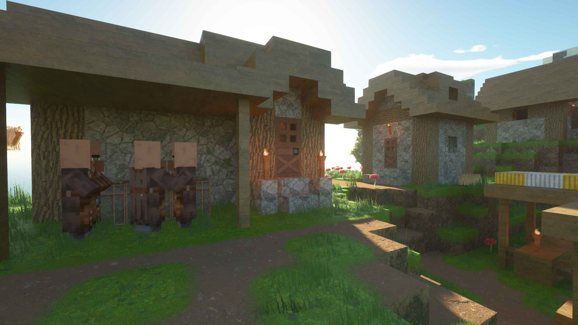 Minecraft village rendered with realistic textures