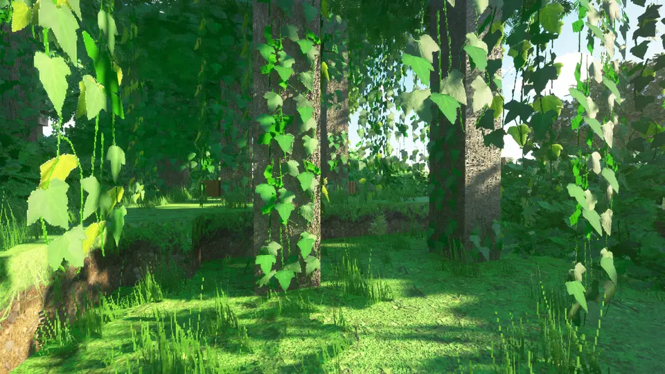 Dense forest with volumetric lighting