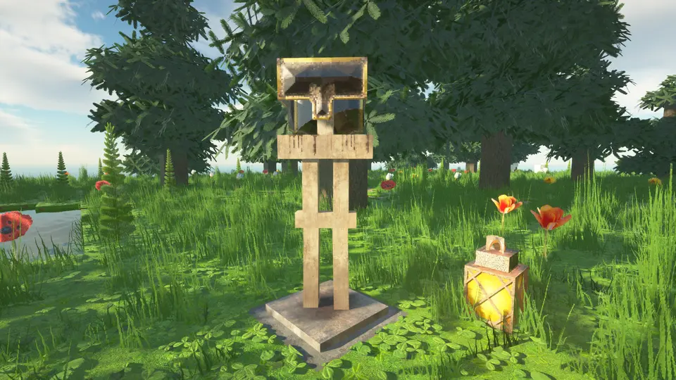 Realistic armour stand with netherite helmet in Minecraft using Optimum Realism